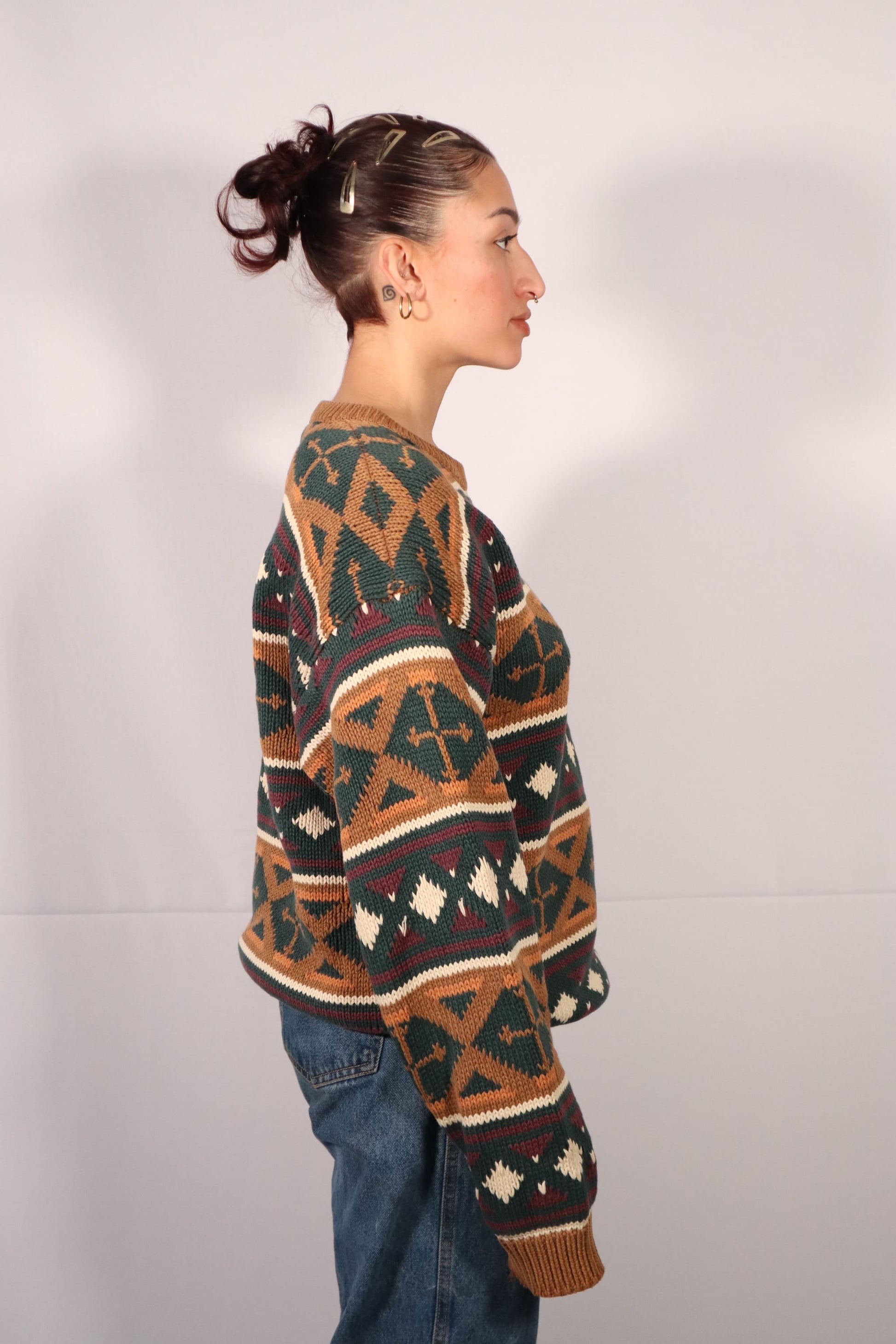 chandail tricot motif géométrique profil