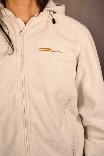 détail logo Chlorophylle veste blanche