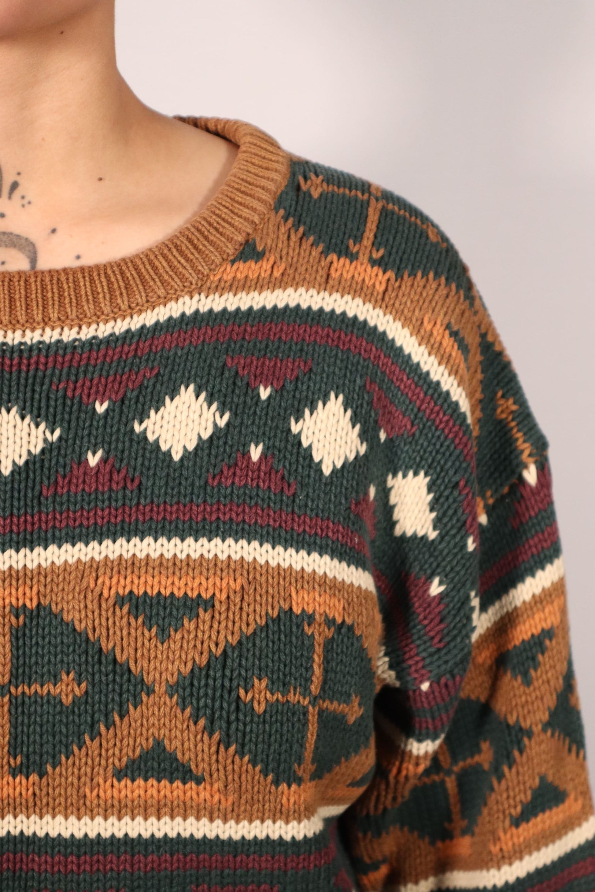détail tricot multicolore vintage