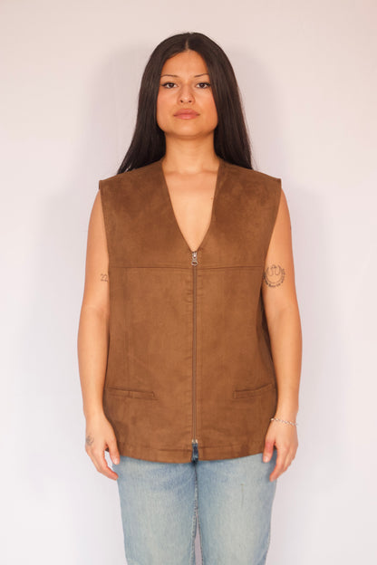 gilet vintage beige sans manches vue de face