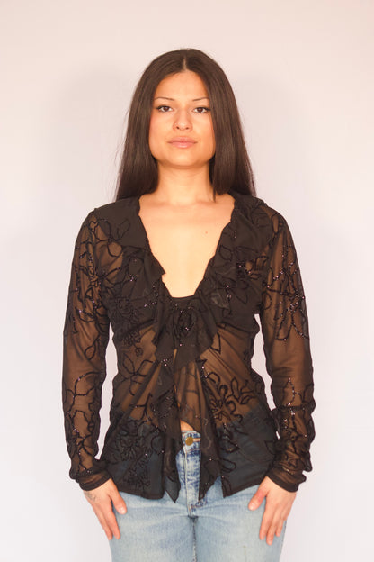 haut mesh noir motifs vintage vue de face