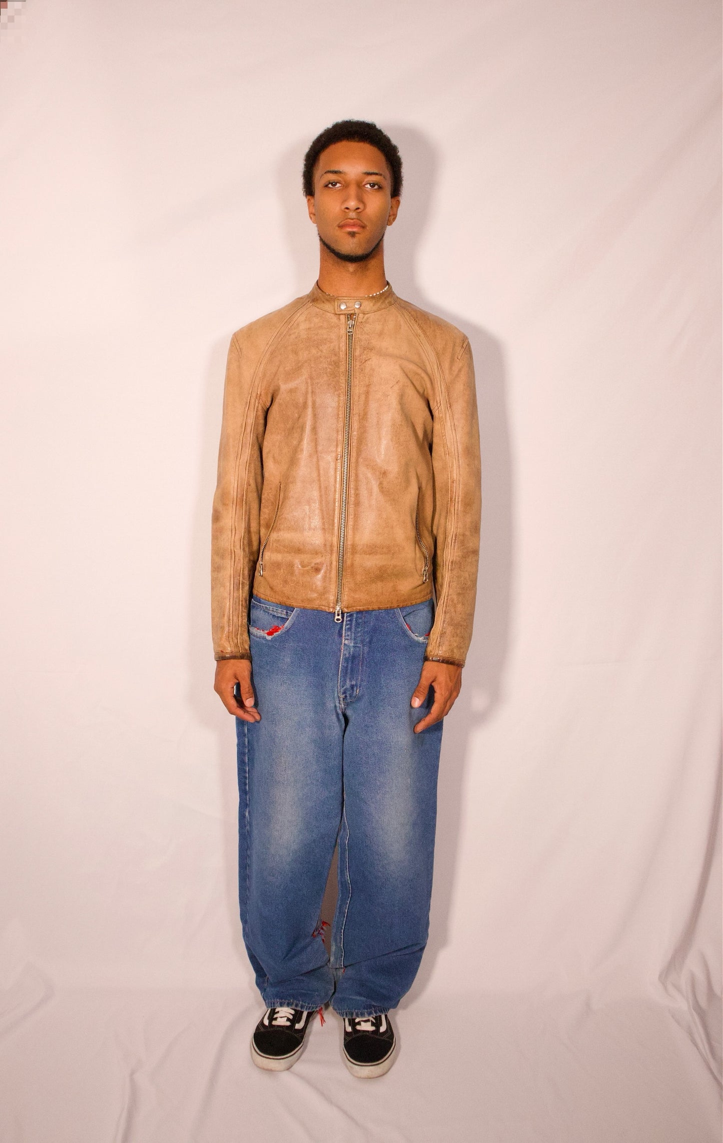 manteau cuir beige vue de face