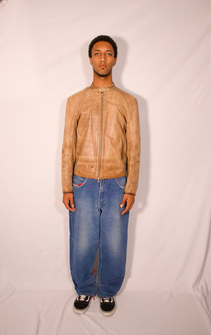 manteau cuir beige vue de face