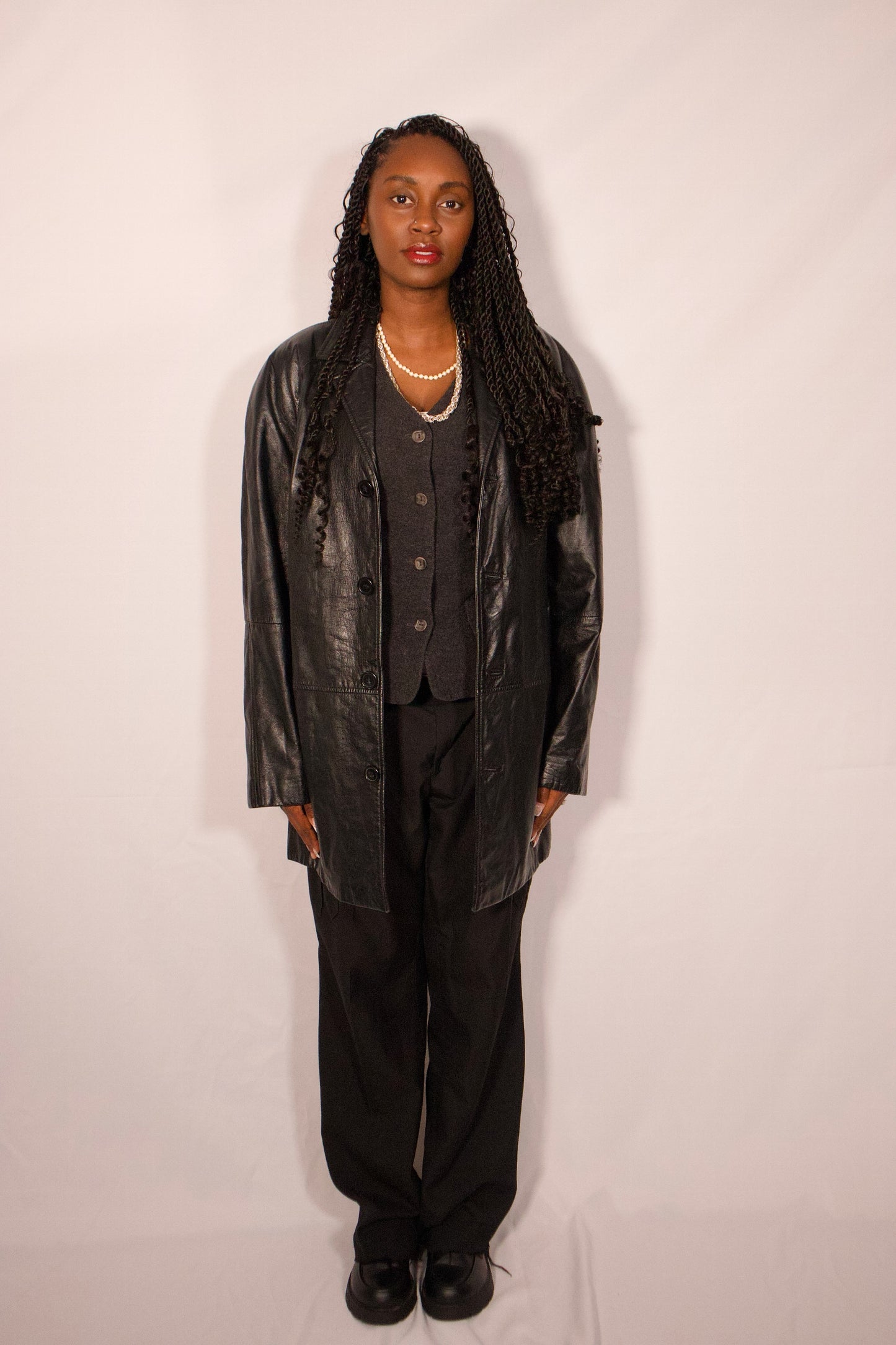 manteau cuir noir vue de face