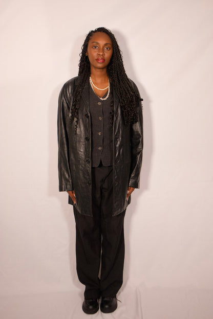 manteau cuir noir vue de face