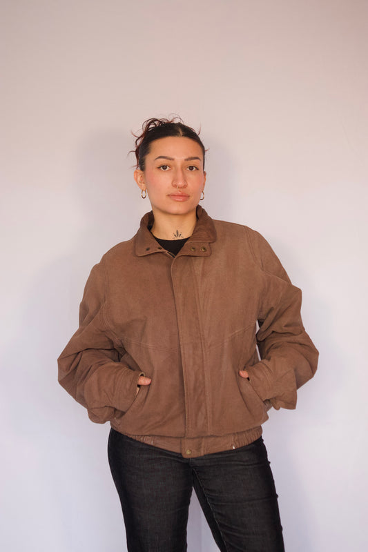 manteau suède beige porté