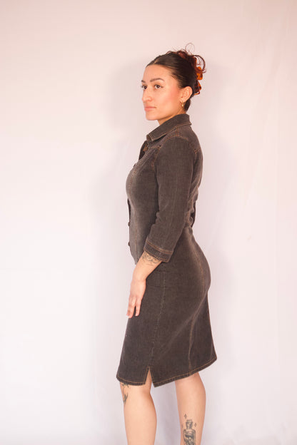 robe denim gris coupe ajustée vue de profil