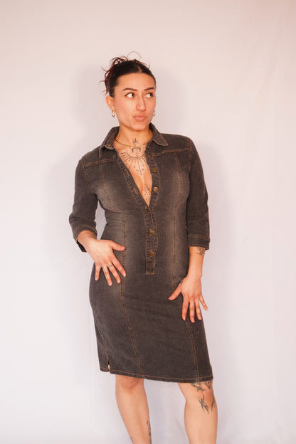 robe denim gris vintage structurée seconde main portée