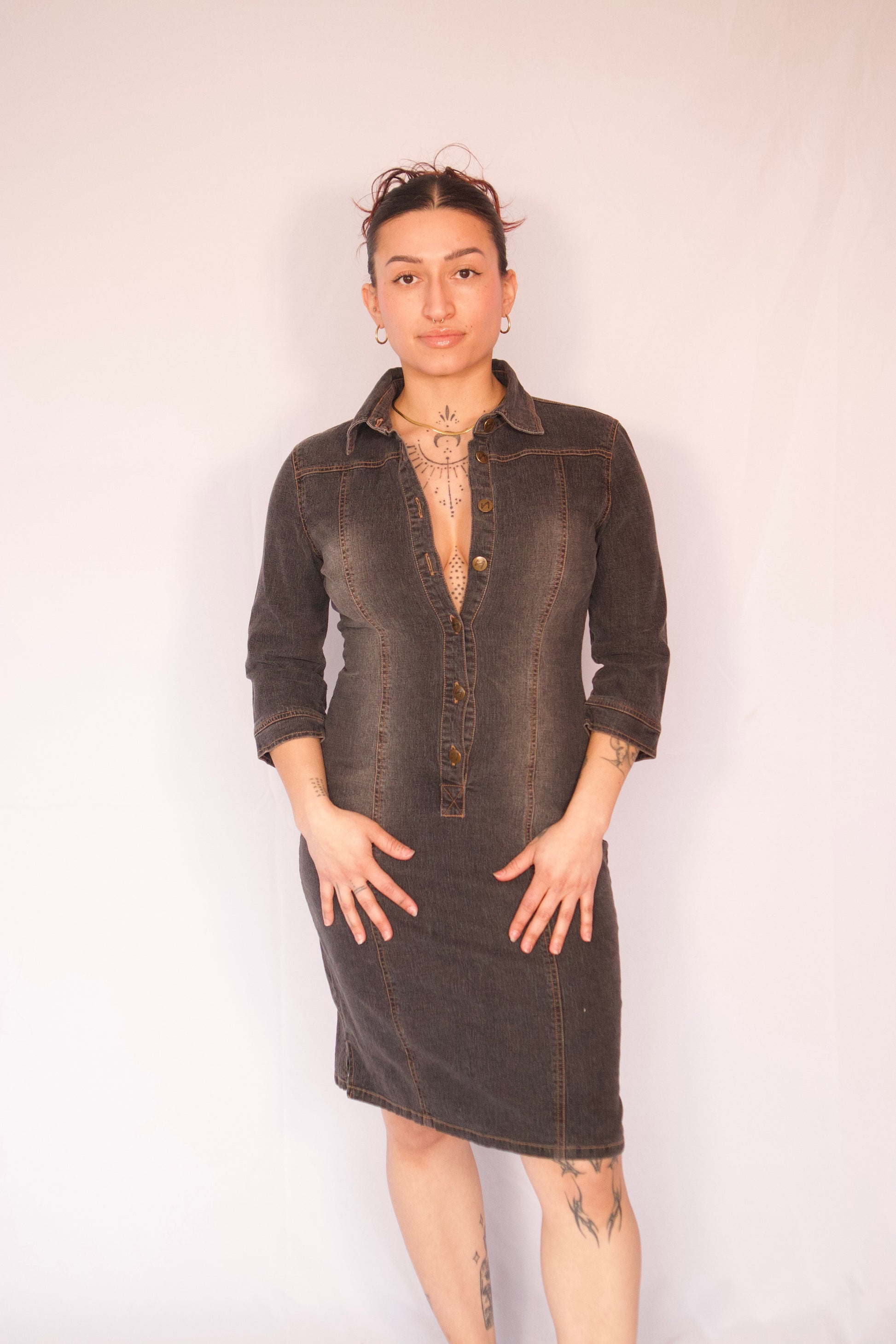 robe midi denim gris vintage vue de face