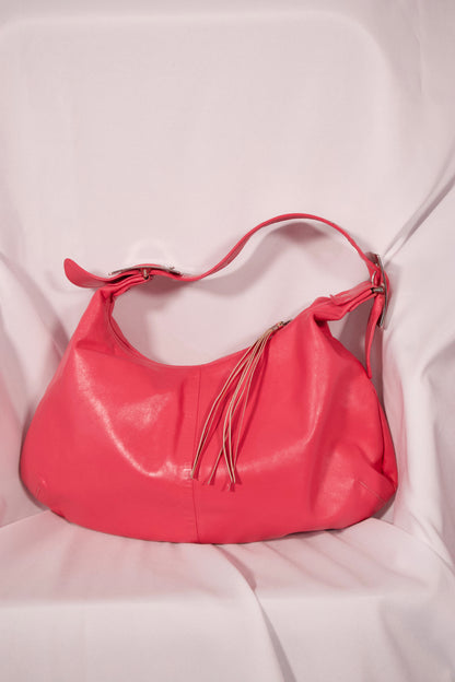sacoche rose à franges en cuir