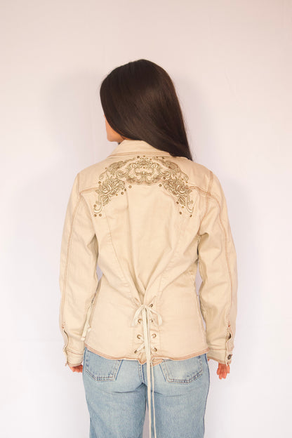 veste beige corset vue de dos