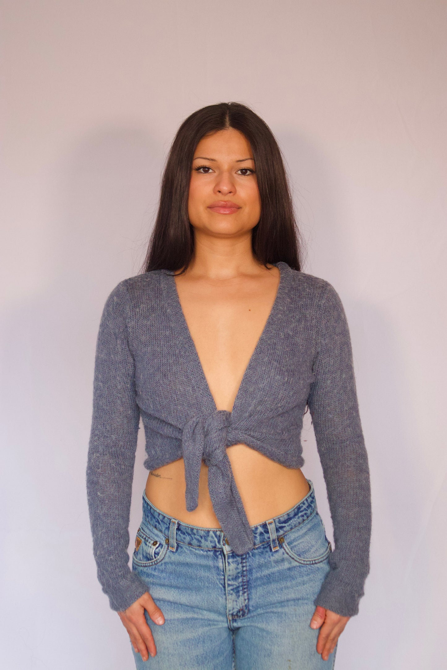 veste coupe courte bleu vue de face