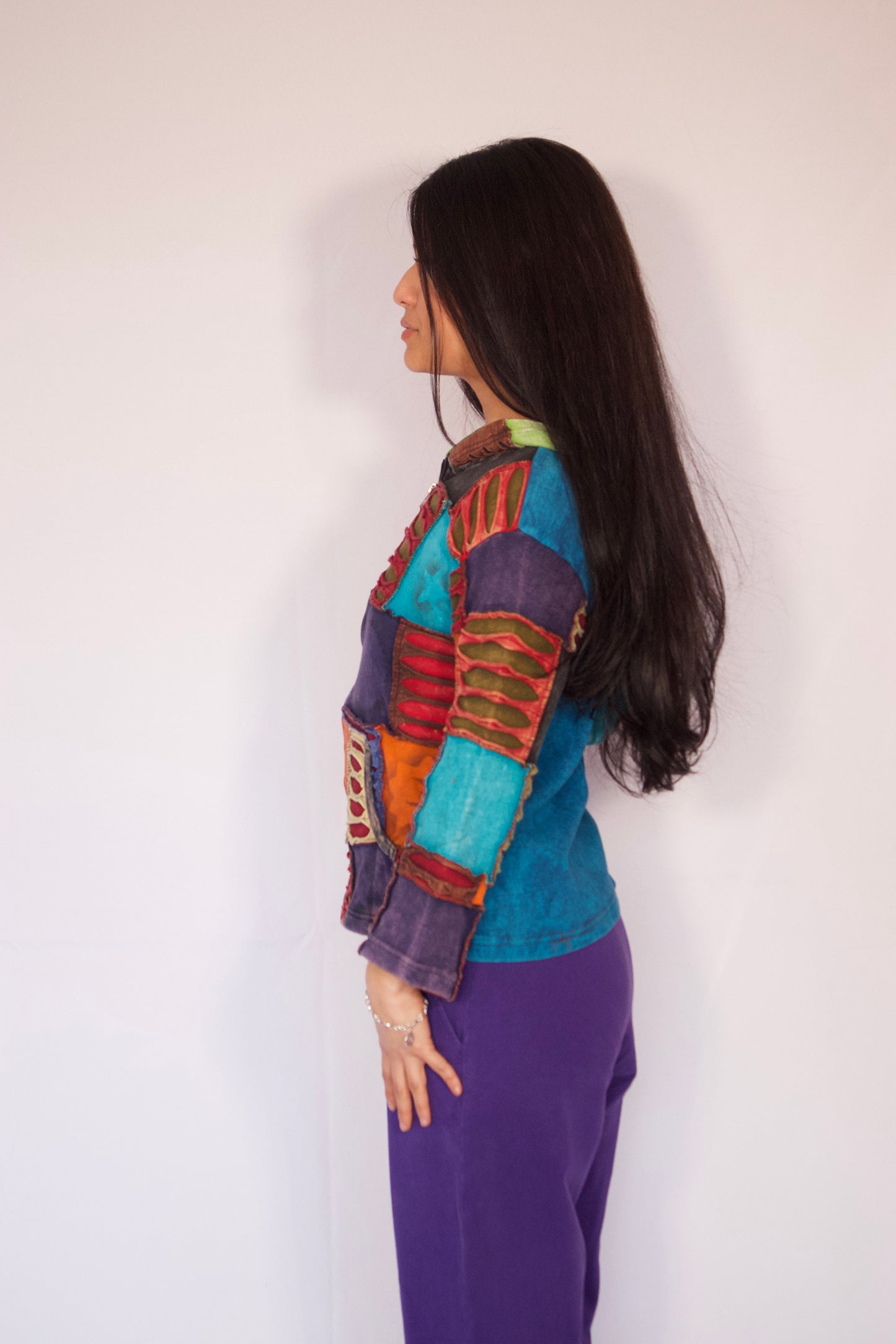 veste patchwork vue de profil