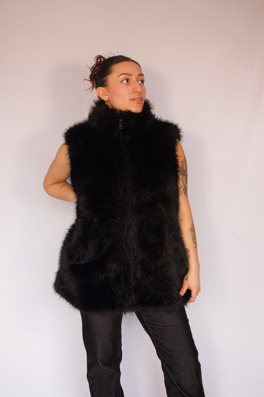 veste sans manches noir faux fur femme