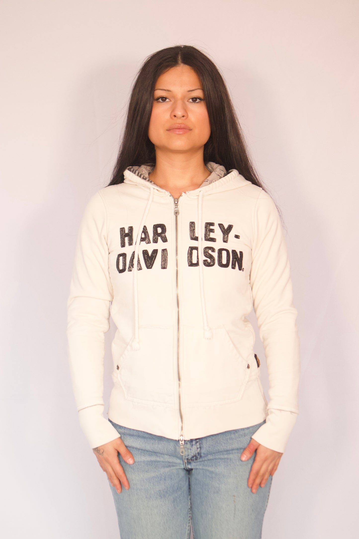 veste zippée Harley Davidson crème vue de face
